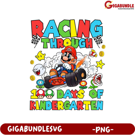 Fun Racing Through 100 Days of Kindergarten PNG Design