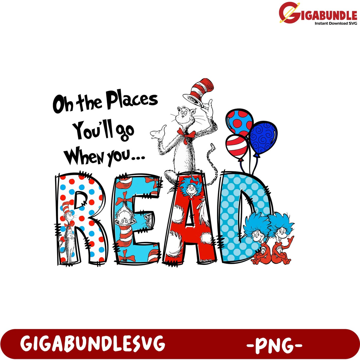 Fun Reading Adventure PNG Design - Oh the Places You'll Go!