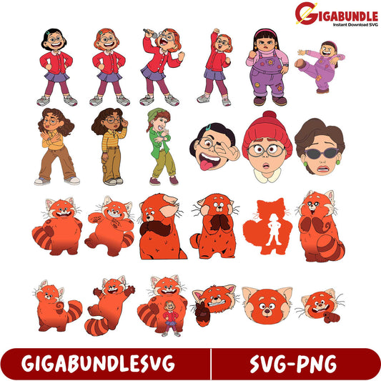 Fun SVG Bundle Cartoon Characters and Red Pandas for Crafting