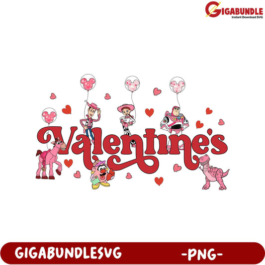 Fun Valentine’s Day PNG Design with Colorful Characters and Hearts