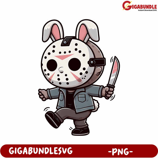 Funny Bunny Character with Mask and Knife - PNG Digital Art