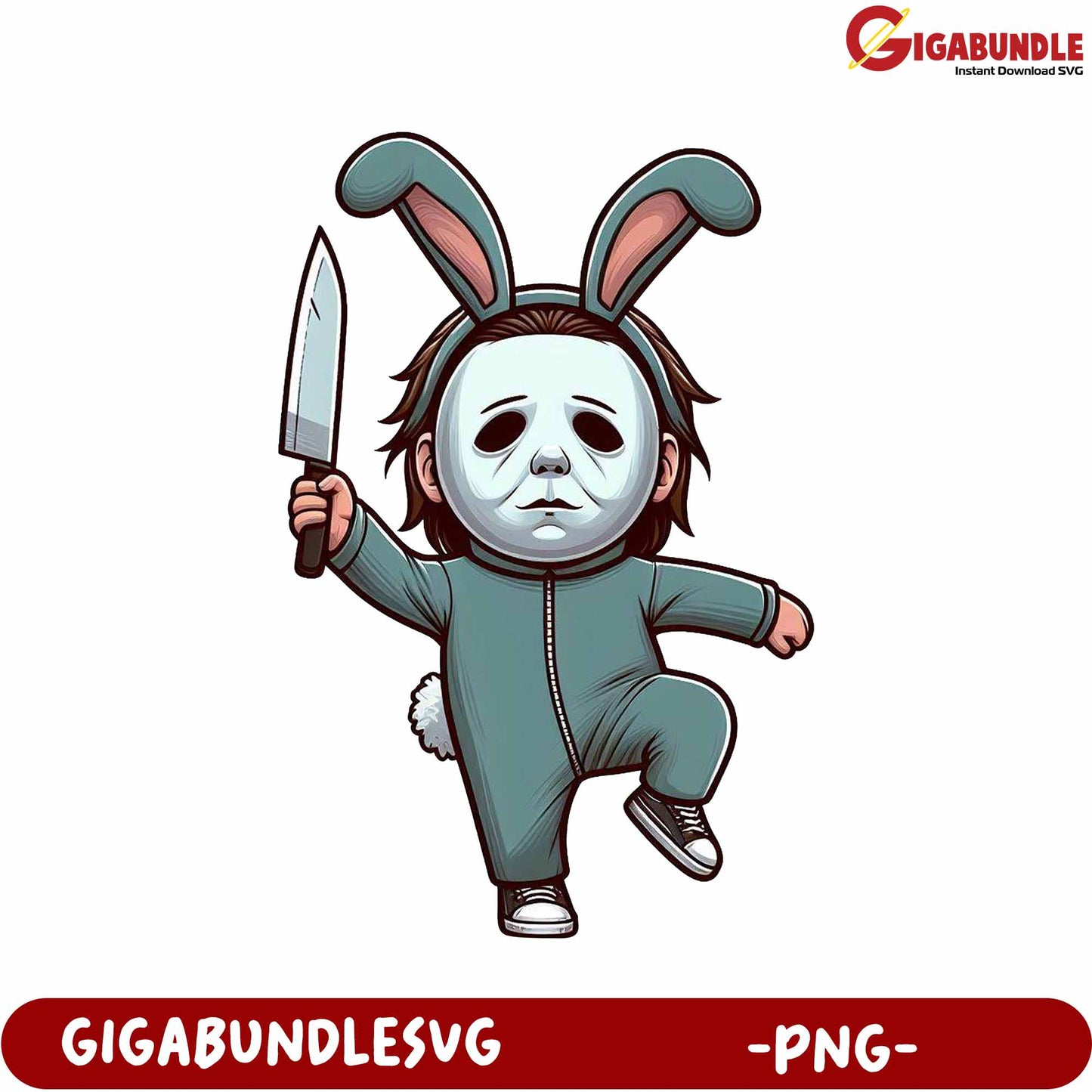 Funny Bunny Costume Character with Knife - Digital PNG Artwork