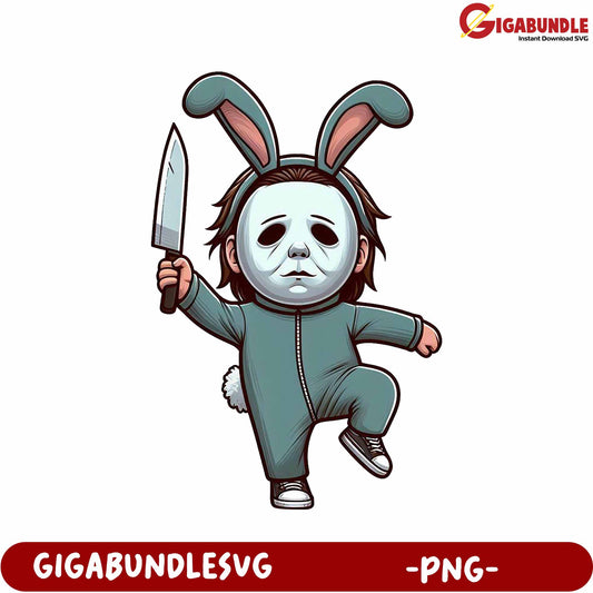 Funny Bunny Costume Character with Knife - Digital PNG Artwork