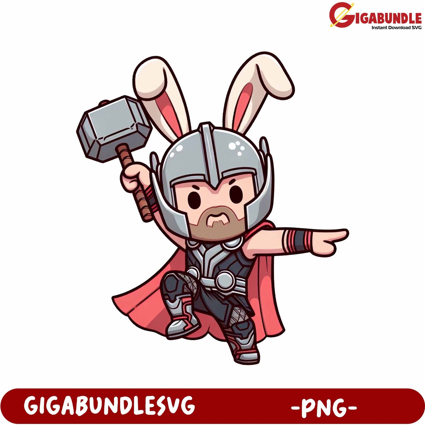 Funny Bunny Hero Character Holding Hammer - PNG Download