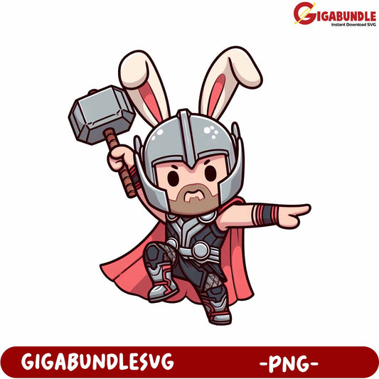Funny Bunny Hero Character Holding Hammer - PNG Download
