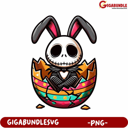 Funny Bunny Skeleton in Colorful Egg PNG for Unique Designs