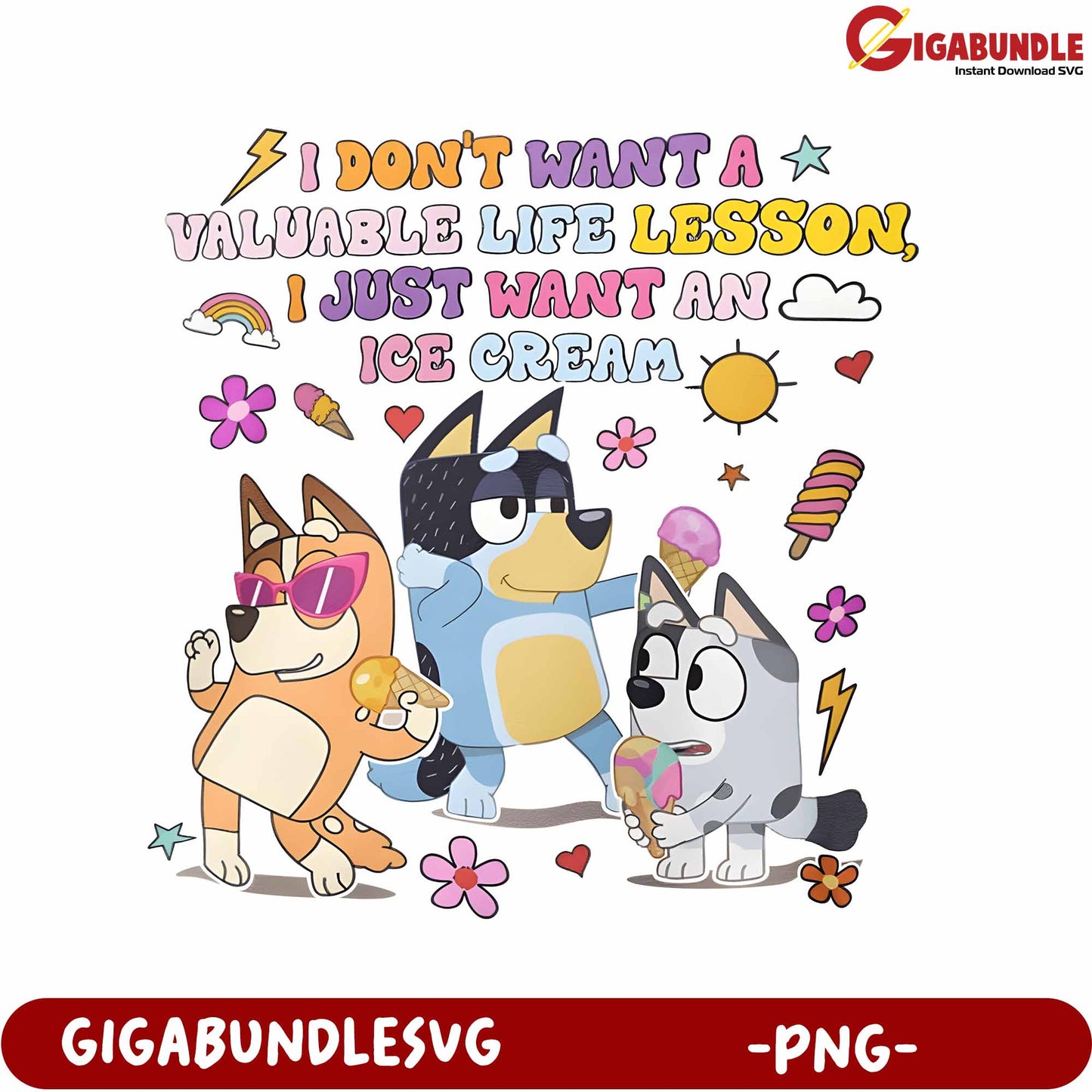 Funny Cartoon Dogs Ice Cream Quote PNG for Fun Designs
