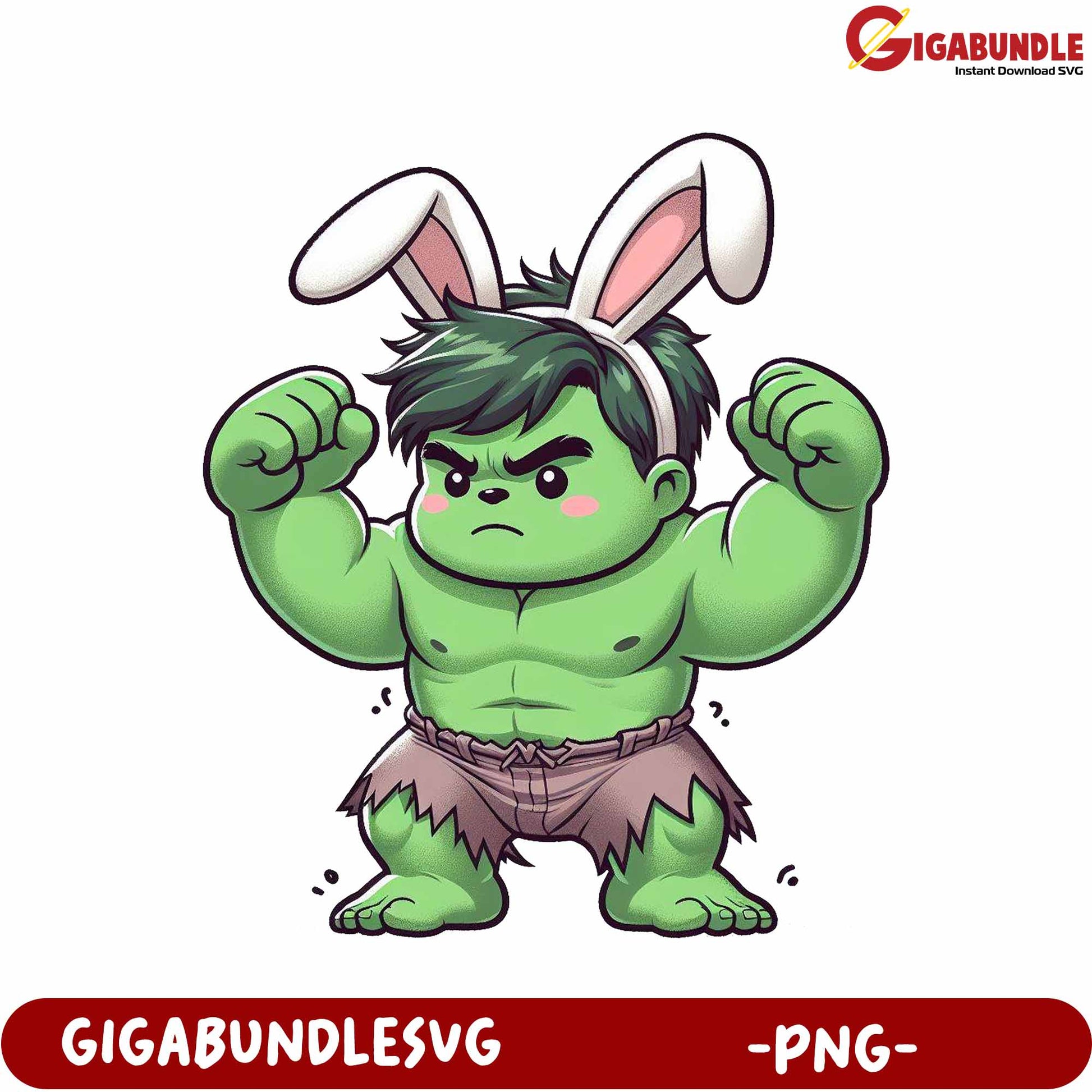 Funny Cartoon Hulk Bunny Character - Instant Download PNG