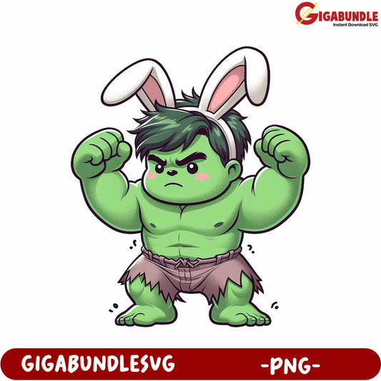 Funny Cartoon Hulk Bunny Character - Instant Download PNG