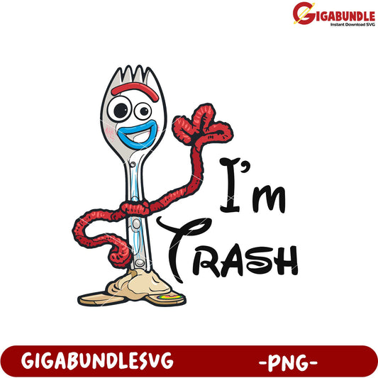 Funny Fork Character Illustration I'm Trash PNG Design