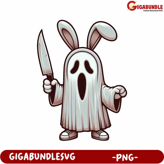 Funny Ghost Bunny Holding Knife PNG  Unique Halloween Design