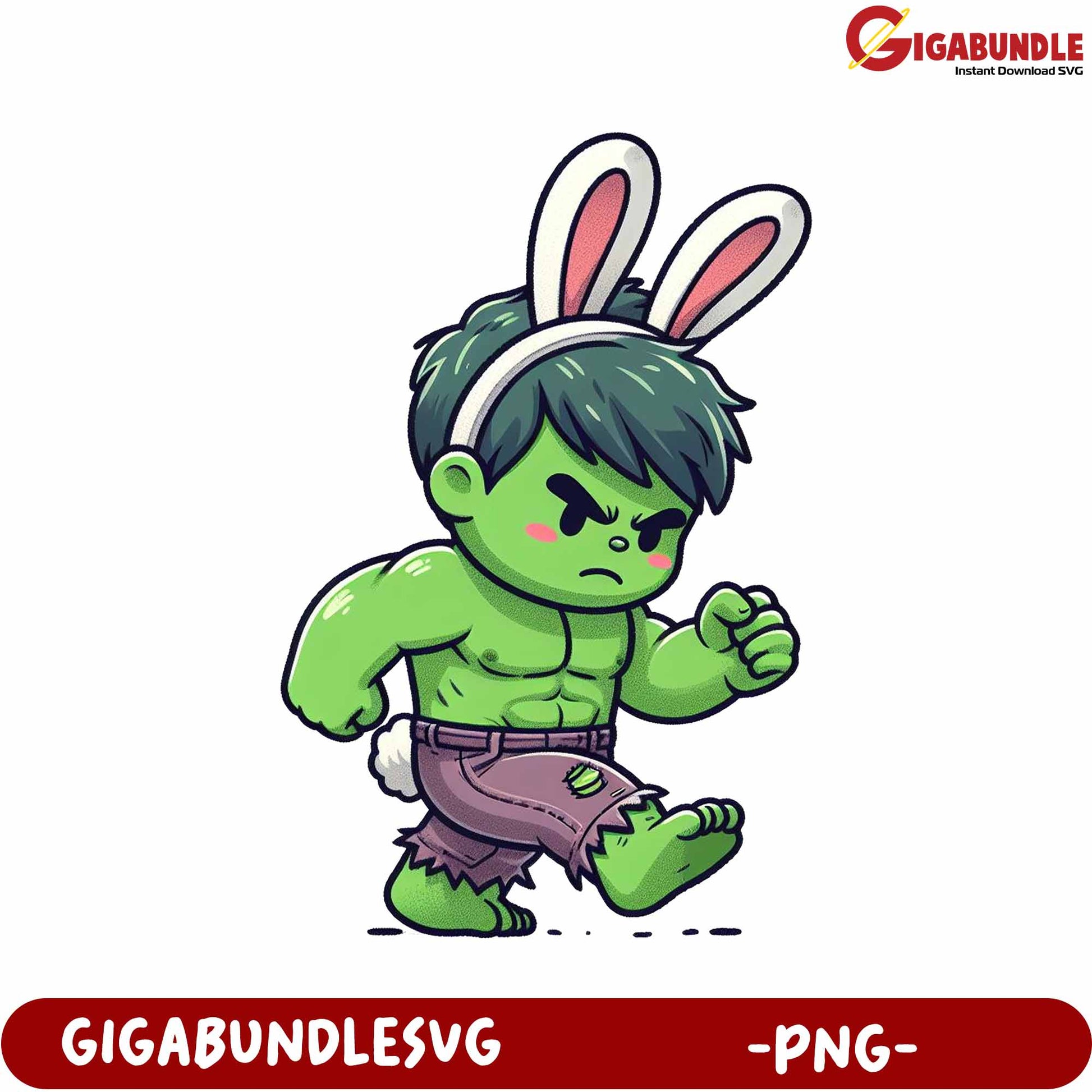 Funny Green Character with Bunny Ears PNG for Creative Projects