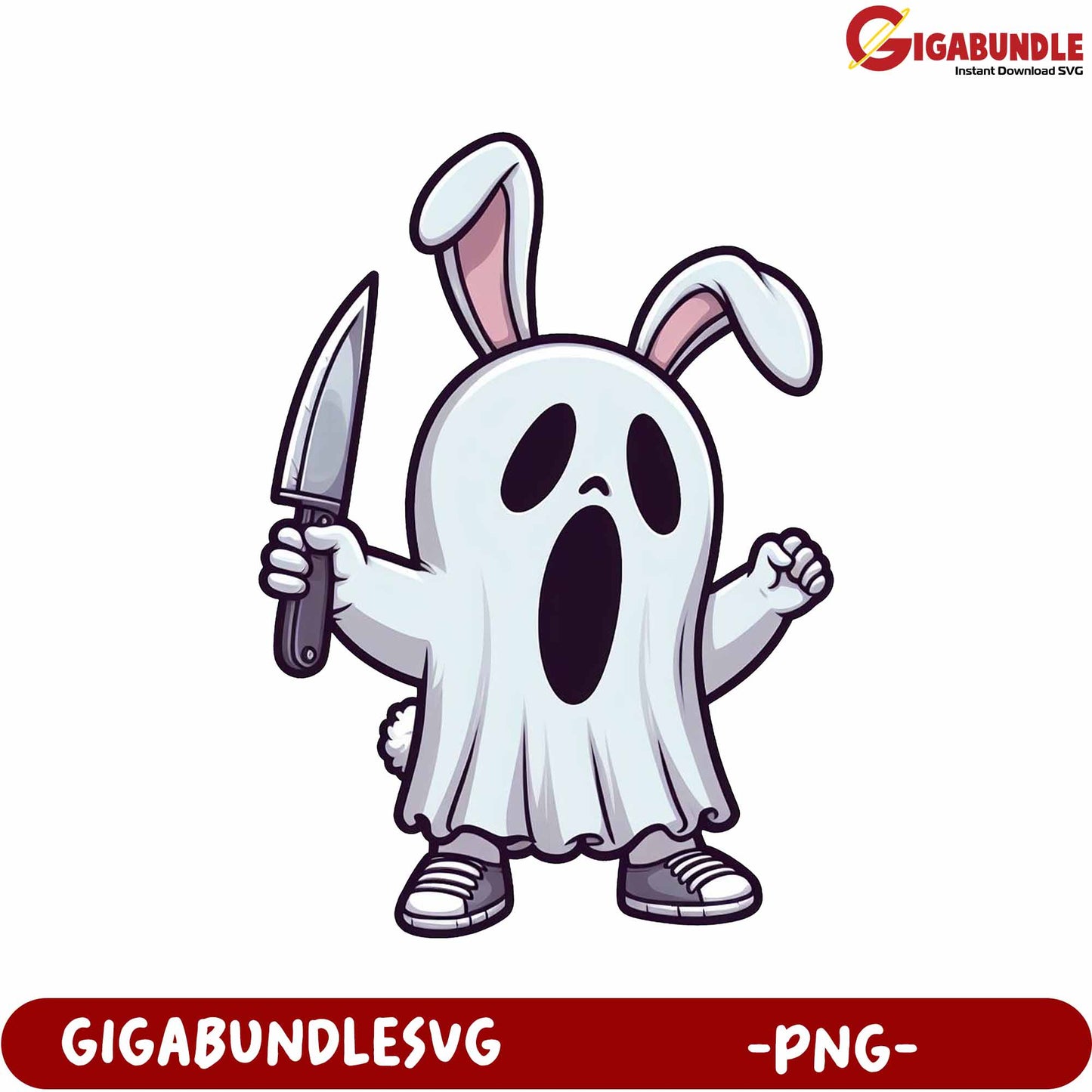Funny Halloween Ghost Bunny with Knife PNG for Creative Projects