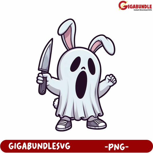 Funny Halloween Ghost Bunny with Knife PNG for Creative Projects