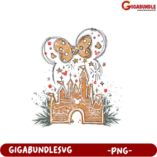 Gingerbread Castle with Bow PNG Art for Crafting Use