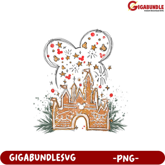 Gingerbread Castle with Mickey Mouse Sketch PNG File
