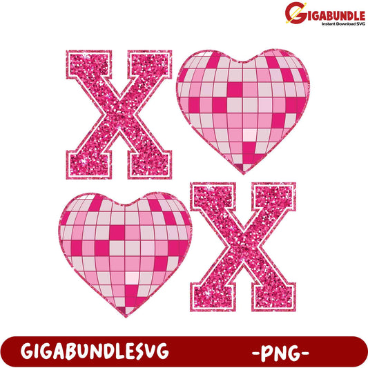 Glittery Pink XOXO Heart PNG Design for Crafting and Digital Projects