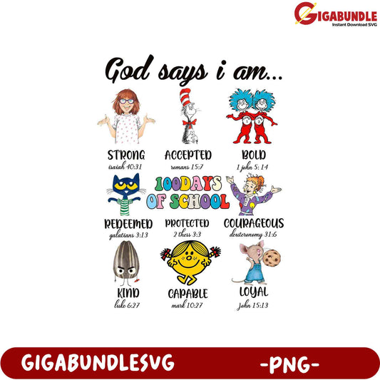 God Says I Am - Uplifting PNG Art for Kids' Decor