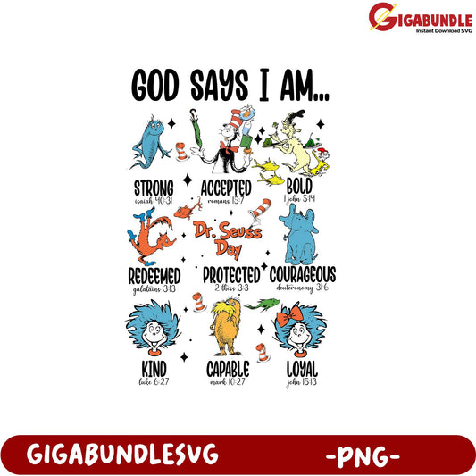 God Says I Am Inspirational Dr. Seuss Day PNG Design for Kids