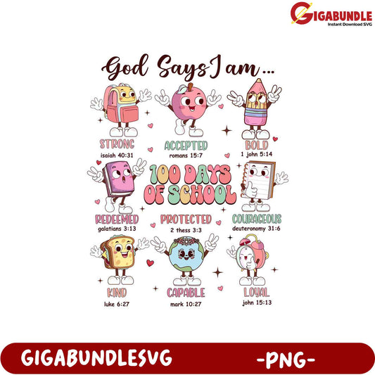 God Says I Am Inspirational School PNG Design for Kids