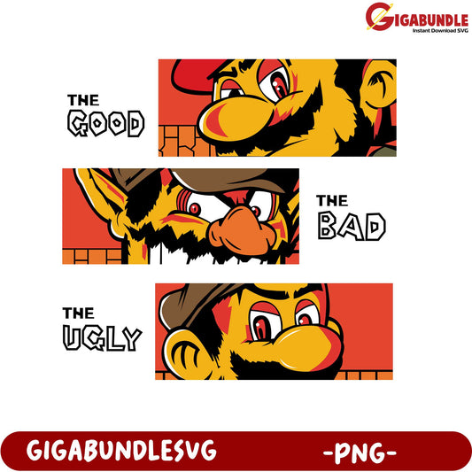 Good Bad Ugly Cartoon Characters PNG Digital Download Art