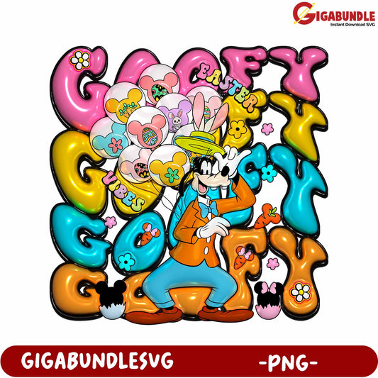 Goofy Easter Vibes Fun PNG Illustration with Colorful Balloons