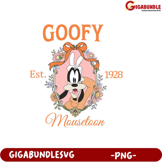 Goofy Mousetoon Established 1928 Vintage Floral PNG Downloadable Art