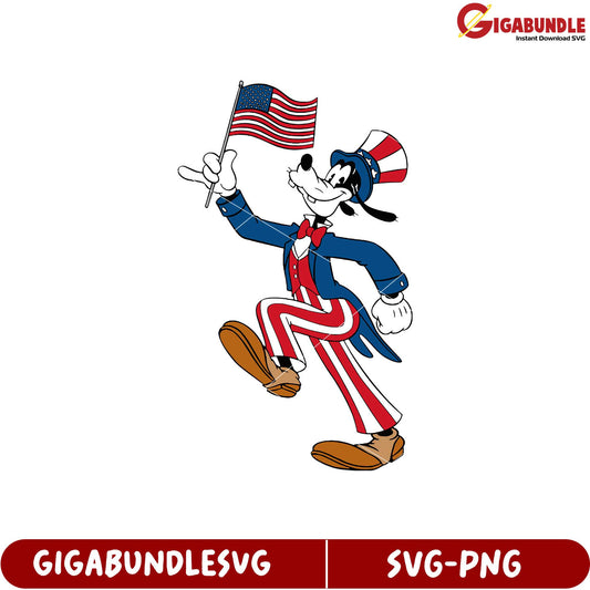 Goofy Patriotic SVG Illustration with American Flag for Creative Projects