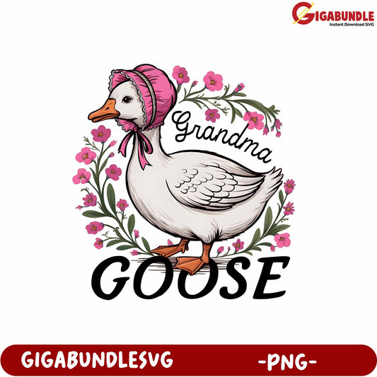 Grandma Goose Floral Design PNG Perfect for Craft Projects and Gifts