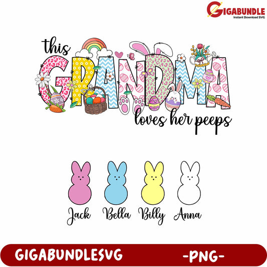 Grandma Loves Her Peeps Adorable Easter PNG Design for DIY
