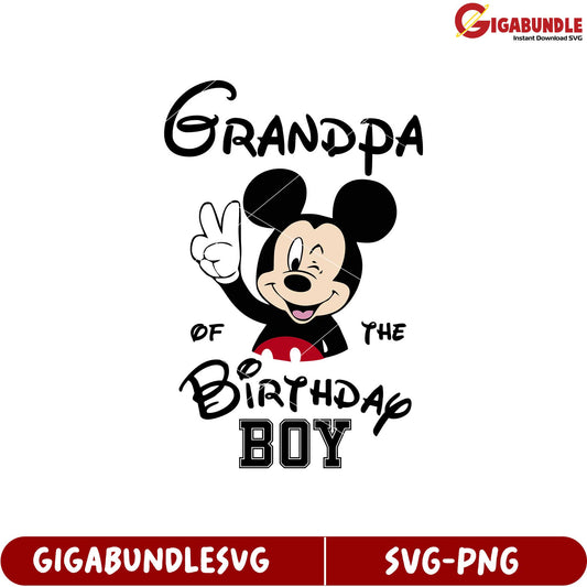 Grandpa Birthday Boy SVG Design with Mickey Mouse Character Graphic