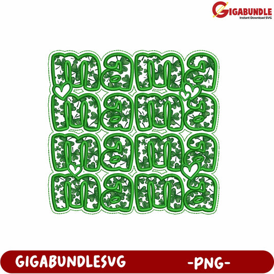 Green Mama Text Design with Floral Elements in PNG Format