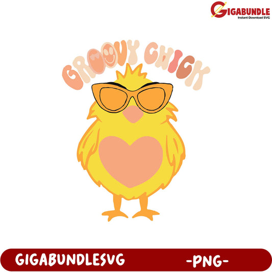 Groovy Chick PNG Design  Cute Yellow Chick with Sunglasses