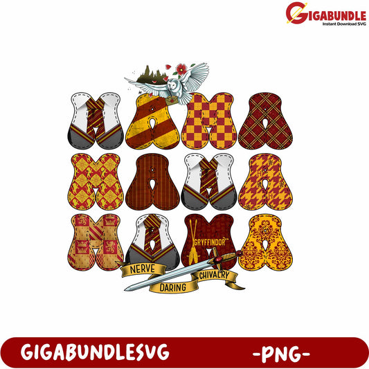 Gryffindor Inspired Mama Lettering Design PNG for Creative Projects