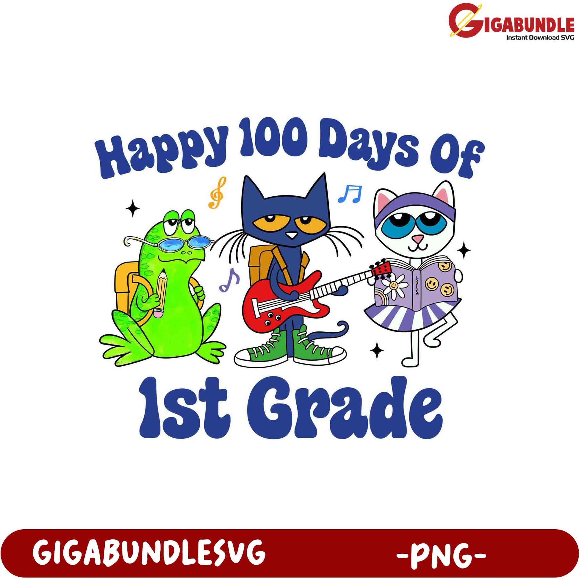 Happy 100 Days of 1st Grade PNG Graphic for Celebrations