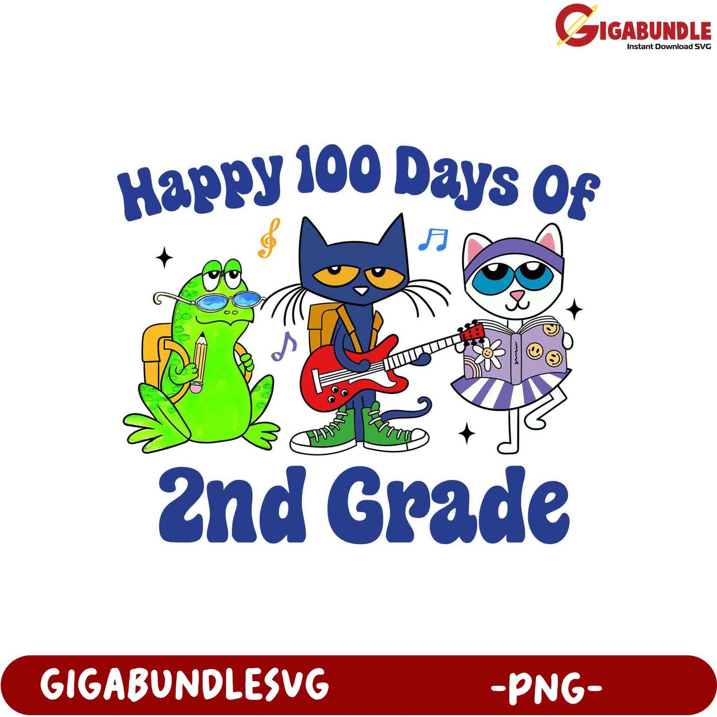 Happy 100 Days of 2nd Grade PNG Graphic for Kids