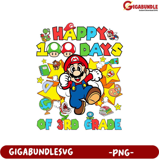 Happy 100 Days of 3rd Grade Mario PNG Design