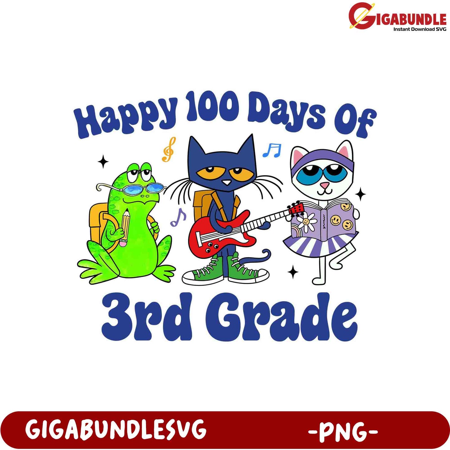 Happy 100 Days of 3rd Grade PNG Graphic Design