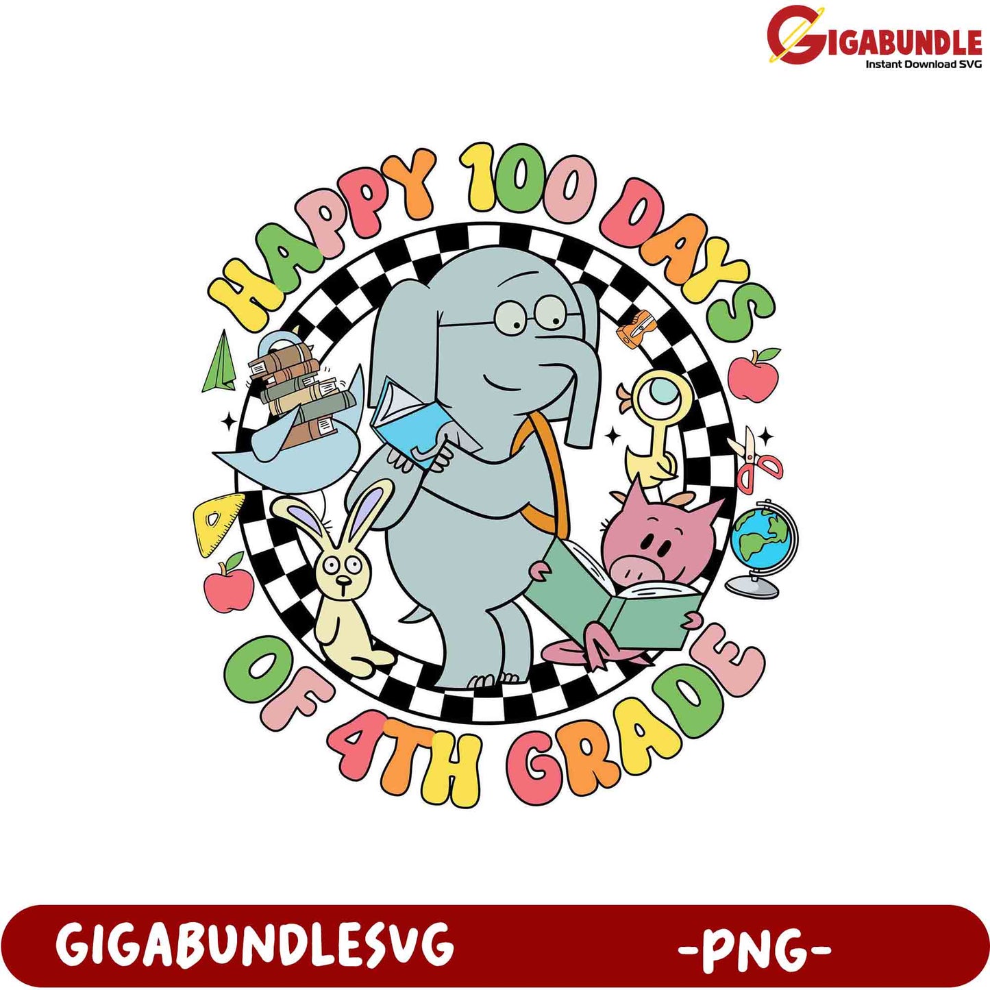 Happy 100 Days of 4th Grade Cute Elephant PNG Design