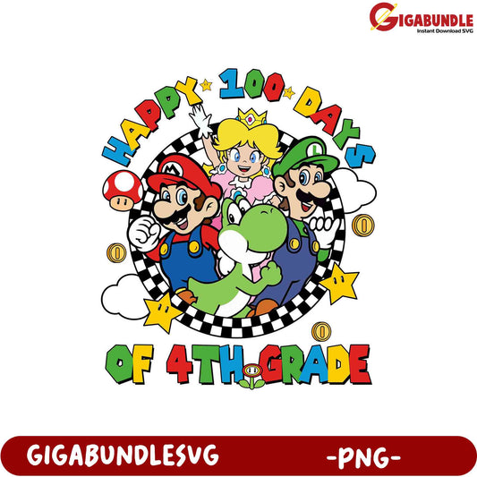 Happy 100 Days of 4th Grade PNG - Super Mario Design