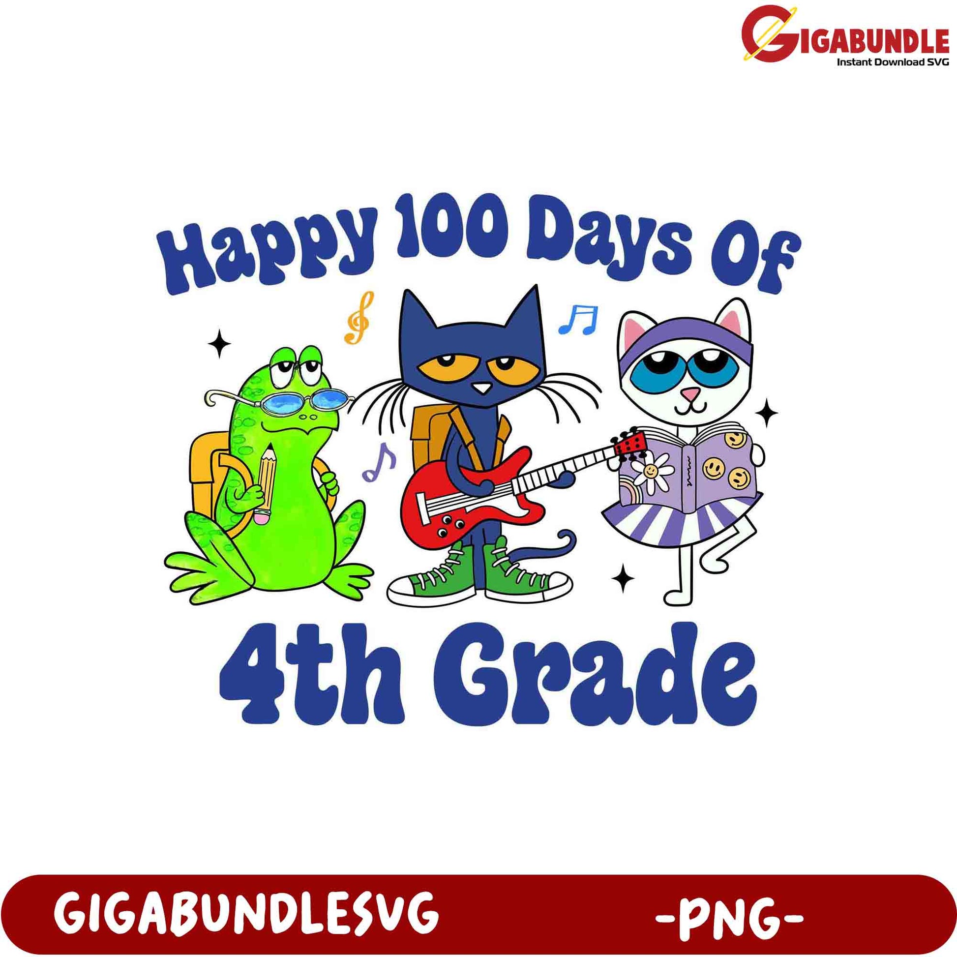 Happy 100 Days of 4th Grade PNG Clipart for Kids