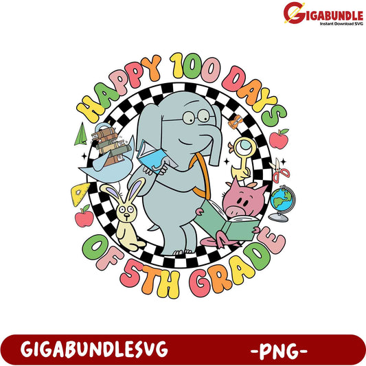 Happy 100 Days of 5th Grade PNG Cute Elephant Design