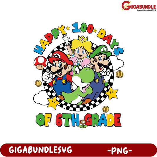 Happy 100 Days of 6th Grade PNG - Fun Mario Design
