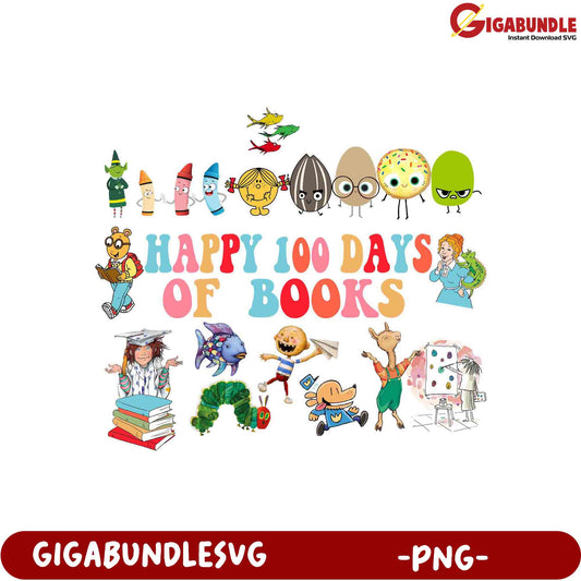 Happy 100 Days of Books PNG - Fun Kids' Reading Design