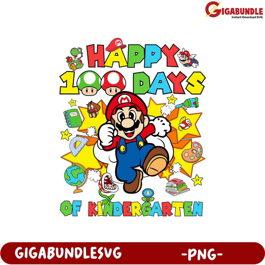 Happy 100 Days of Kindergarten PNG  Mario Theme Design