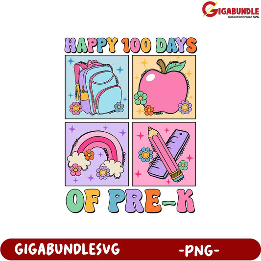 Happy 100 Days of Pre-K Colorful PNG Art Design
