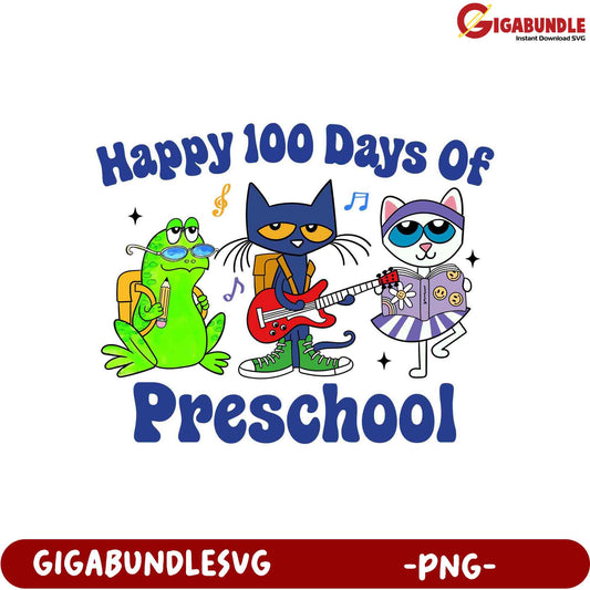 Happy 100 Days of Preschool Fun - Cute Animal PNG Design
