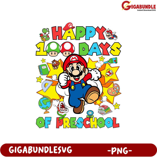 Happy 100 Days of Preschool PNG - Mario Theme Design