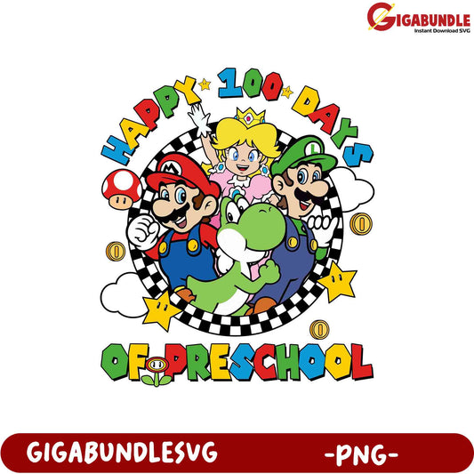 Happy 100 Days of Preschool PNG - Mario and Friends