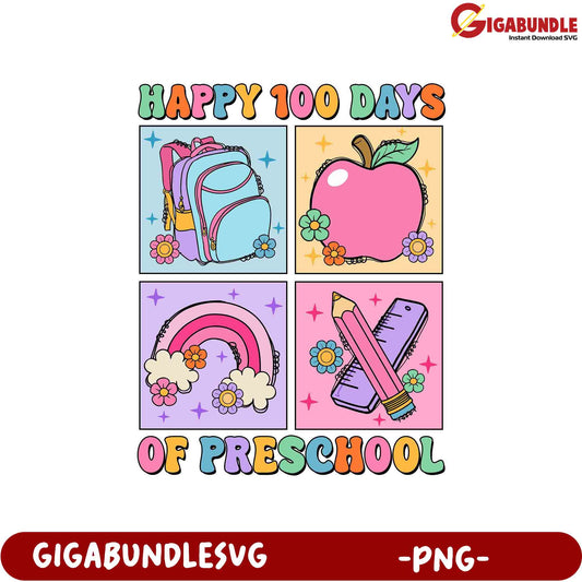 Happy 100 Days of Preschool PNG Design for Celebration